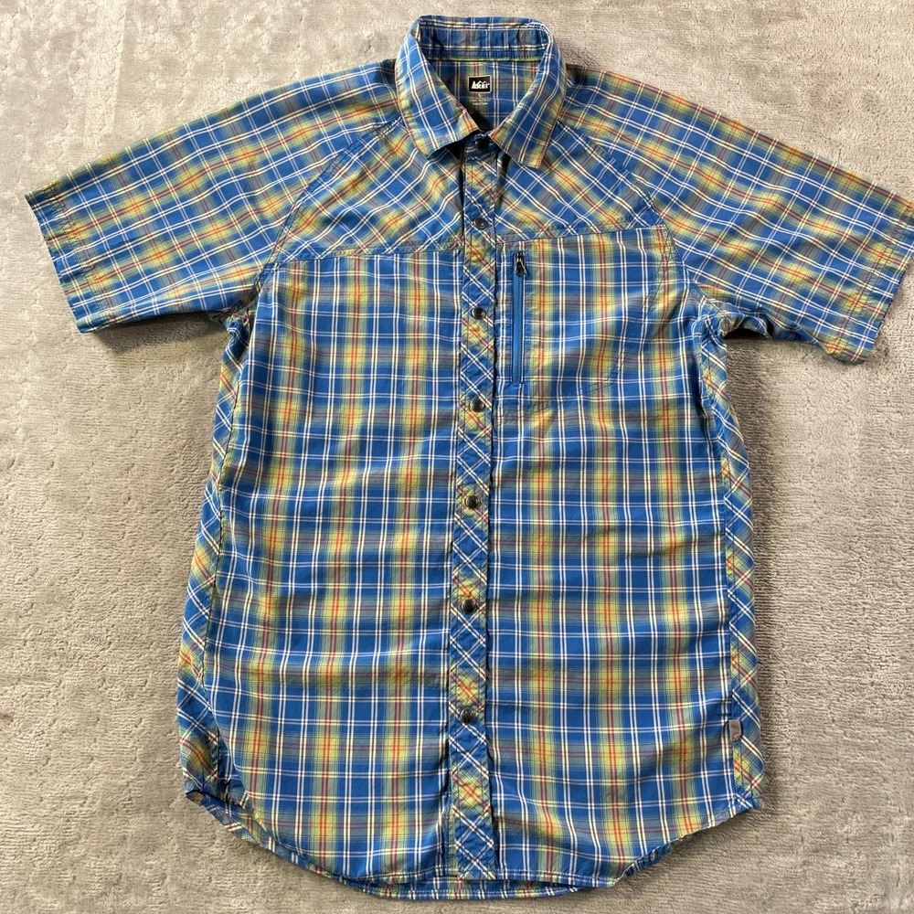 REI Shirt Mens Small Plaid Blue‎ Outdoor Camping Hiking Lightweight Fishing
